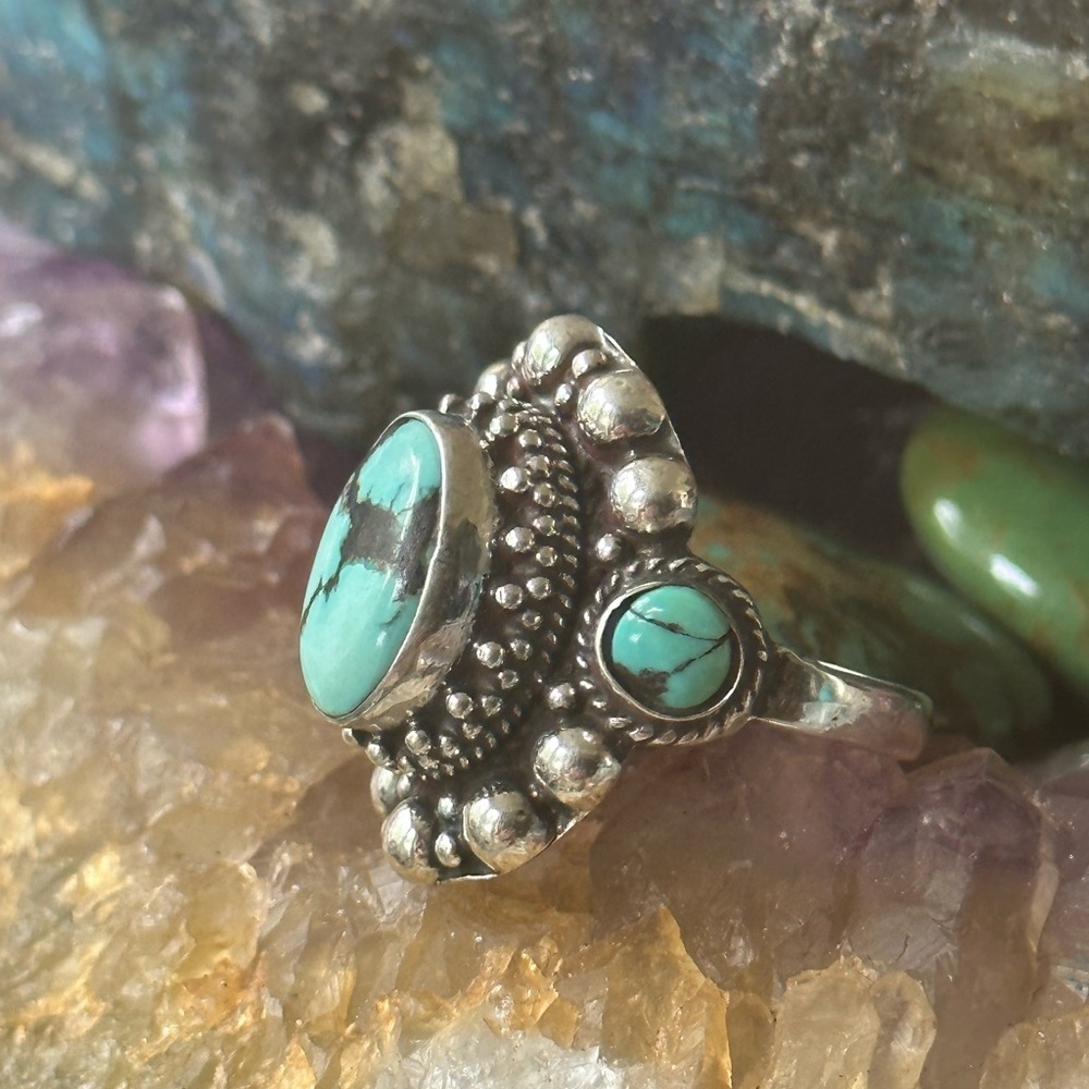 Stunning Turquoise 925 Solid Sterling Silver Ring - image 2